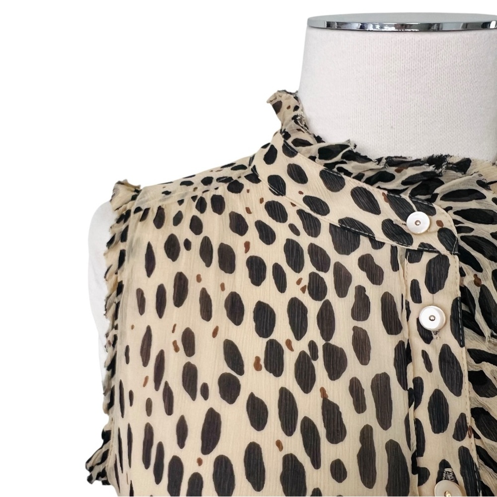 J. Crew Silk Leopard Animal Print Ruffle Blouse Cream Ivory Tan Black Sz 6 - Picture 8 of 17